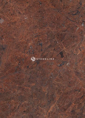 Closeup of red-brown marble texture with veins.