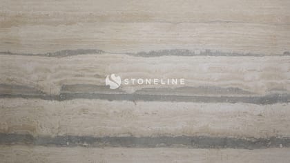 Beige marble surface with horizontal striations.