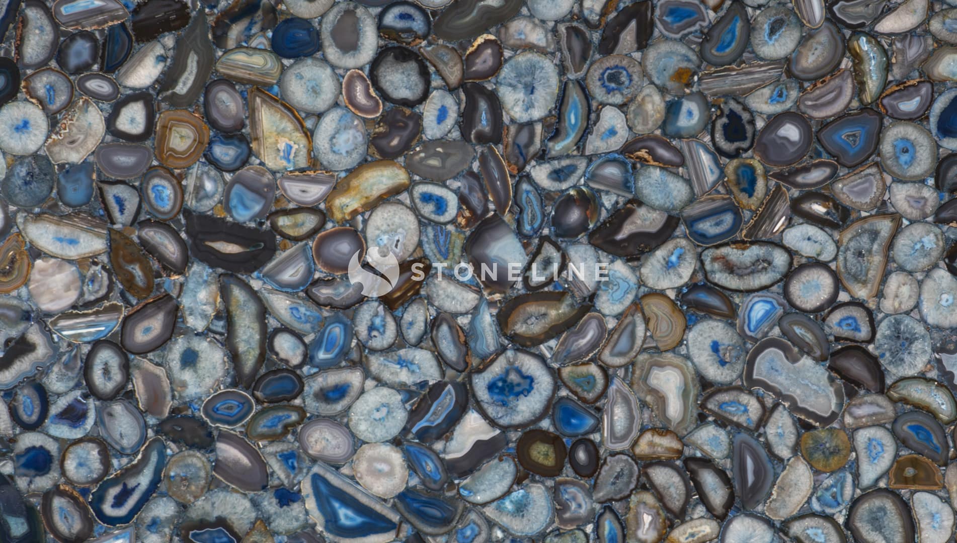 Polished blue and gray geode stones