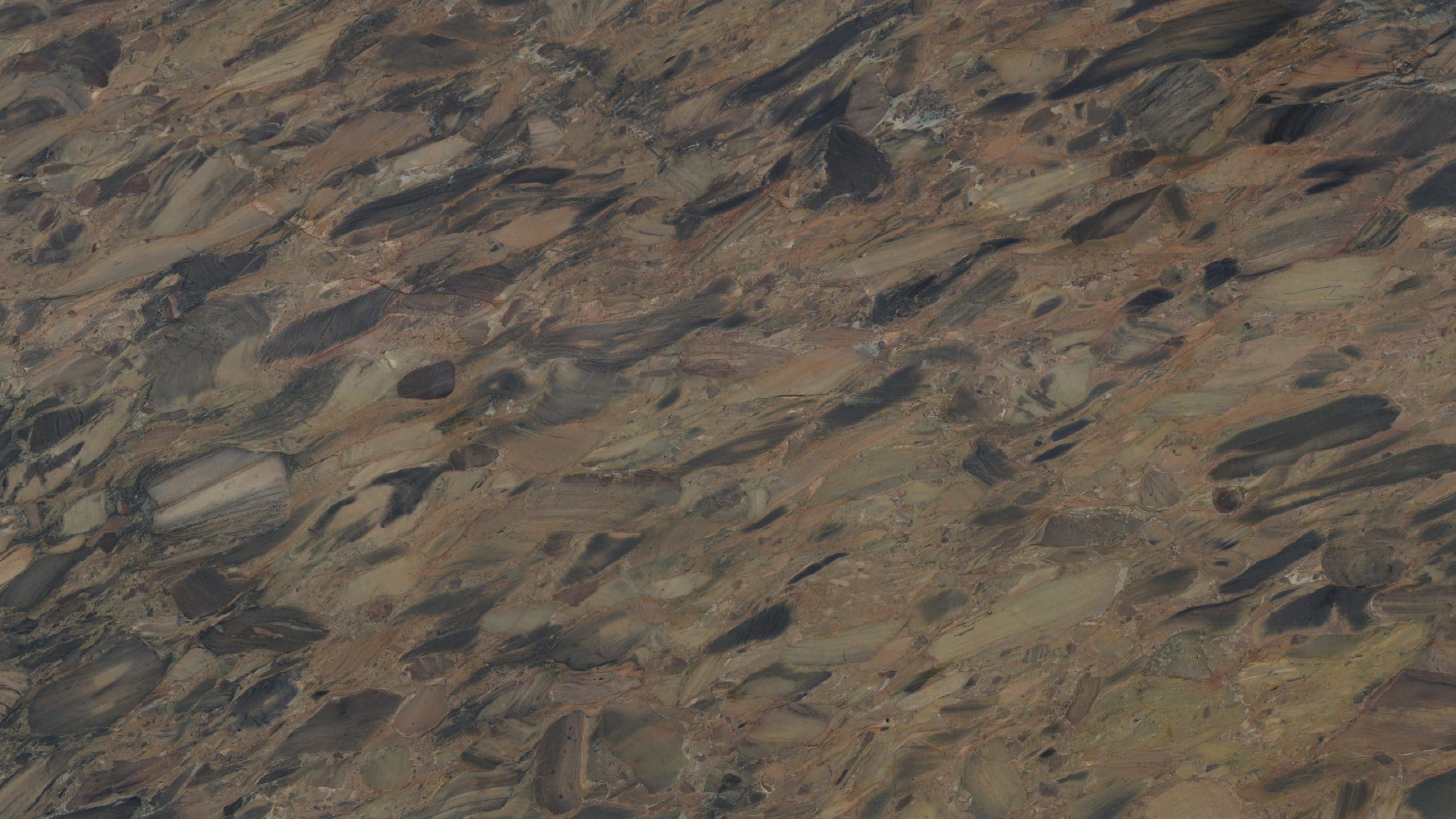 Aerial view of rugged desert landscape.