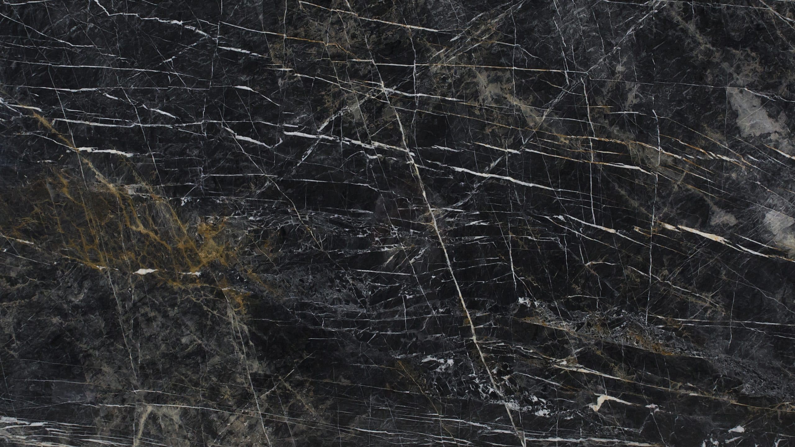 Close-up of black marble texture with white veins.
