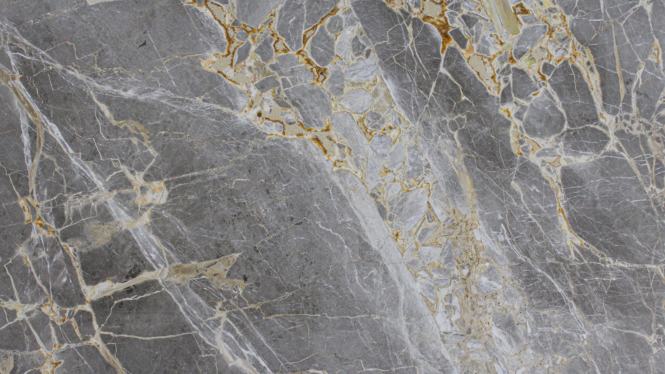 Close-up of gray marble surface with veining.