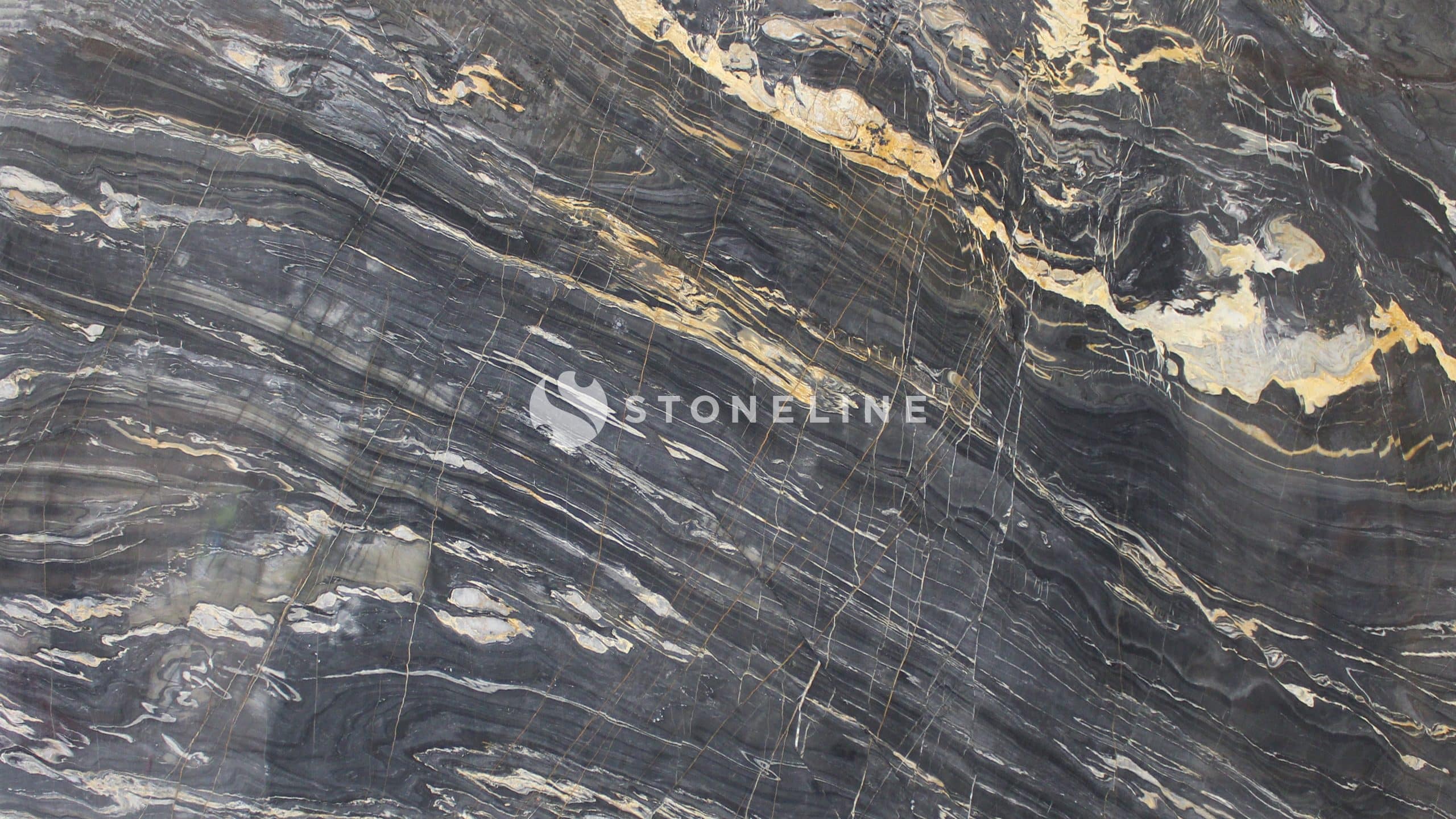 Close-up of veined, polished stone surface