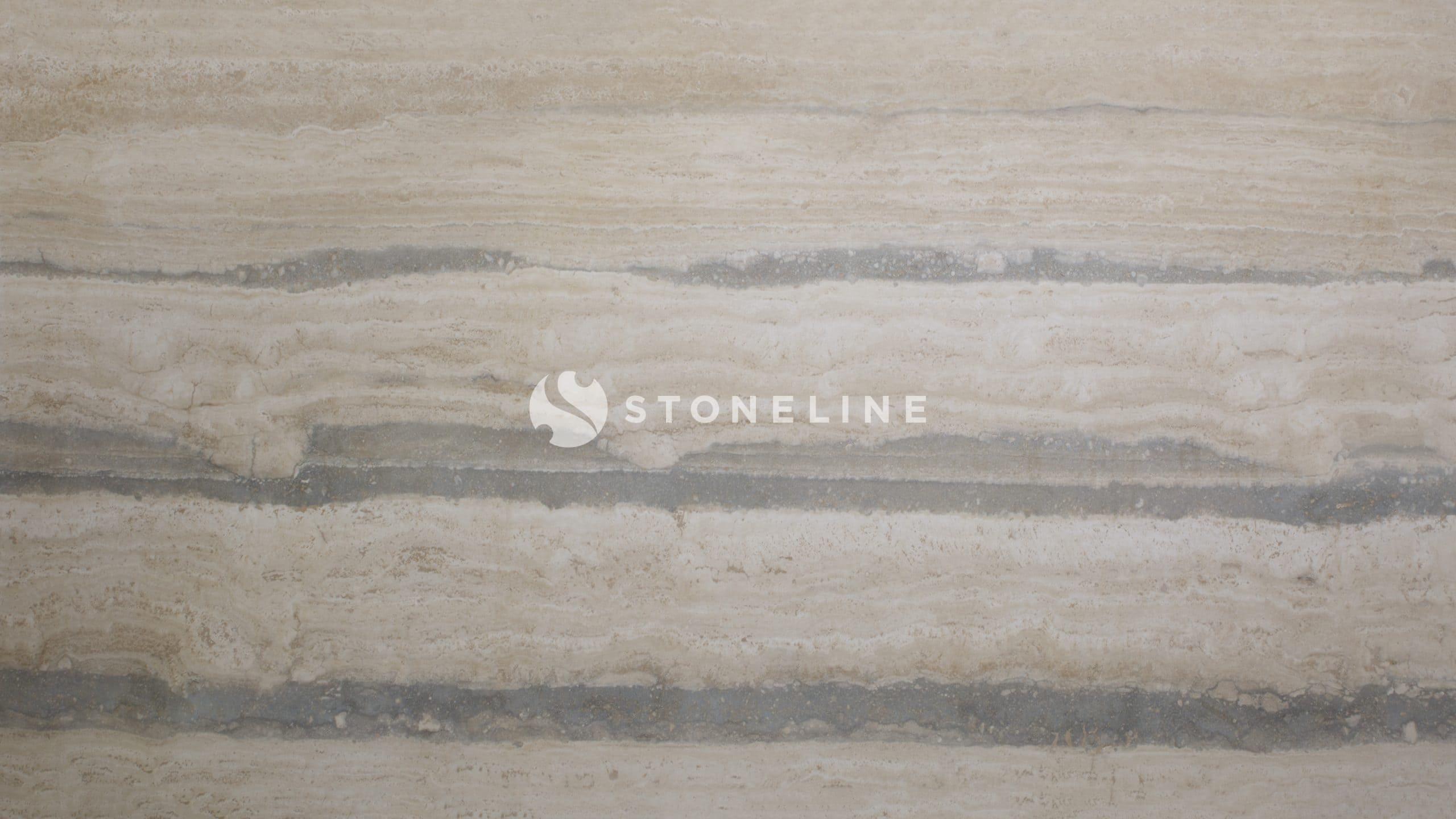 Beige marble surface with horizontal striations.