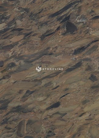Aerial view of rugged desert landscape.