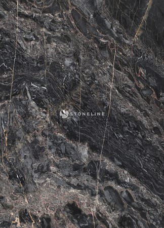 Close-up of dark marble texture with veins.