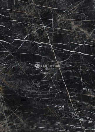 Close-up of black marble texture with white veins.