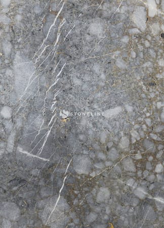 Close-up of gray marble texture with veins.