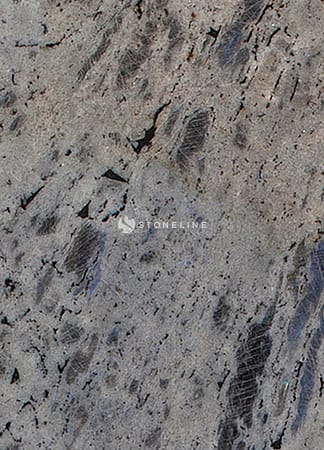 Gray marble surface with black streaks and spots.