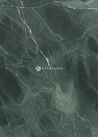 Close-up of dark green marble texture with veins.