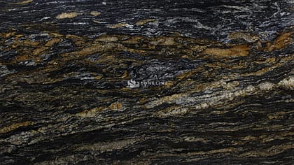 Close-up of textured black and gold marble surface.