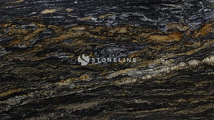 Close-up of textured black and gold marble surface.