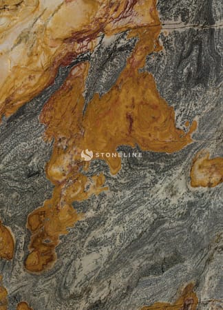 Colorful marble texture with orange and gray patterns.