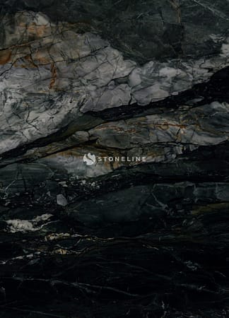 Dark marble texture with white and gray veins.