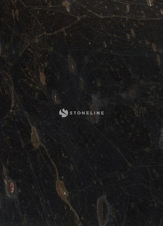 Black marble surface with brown and white veins.