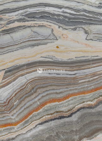 Colorful onyx stone surface with intricate patterns.