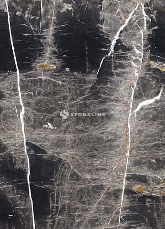 Dark marble texture with white and gray veins.