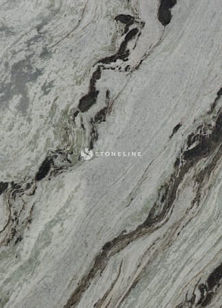 Gray granite texture with dark wavy patterns.