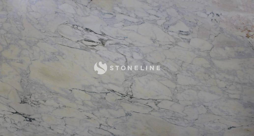 Close-up of white marble texture with gray veins.