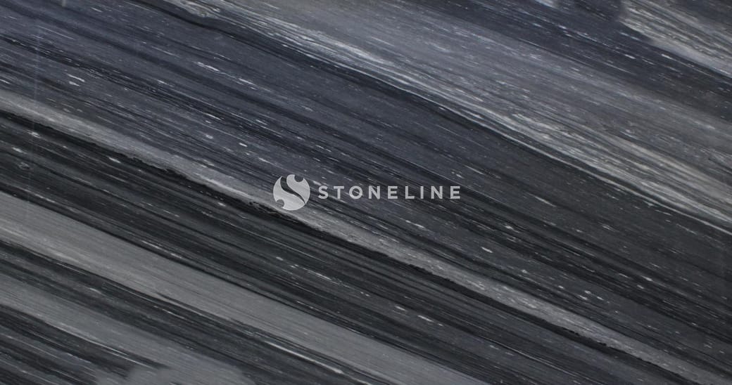Close-up of dark gray veined marble surface.