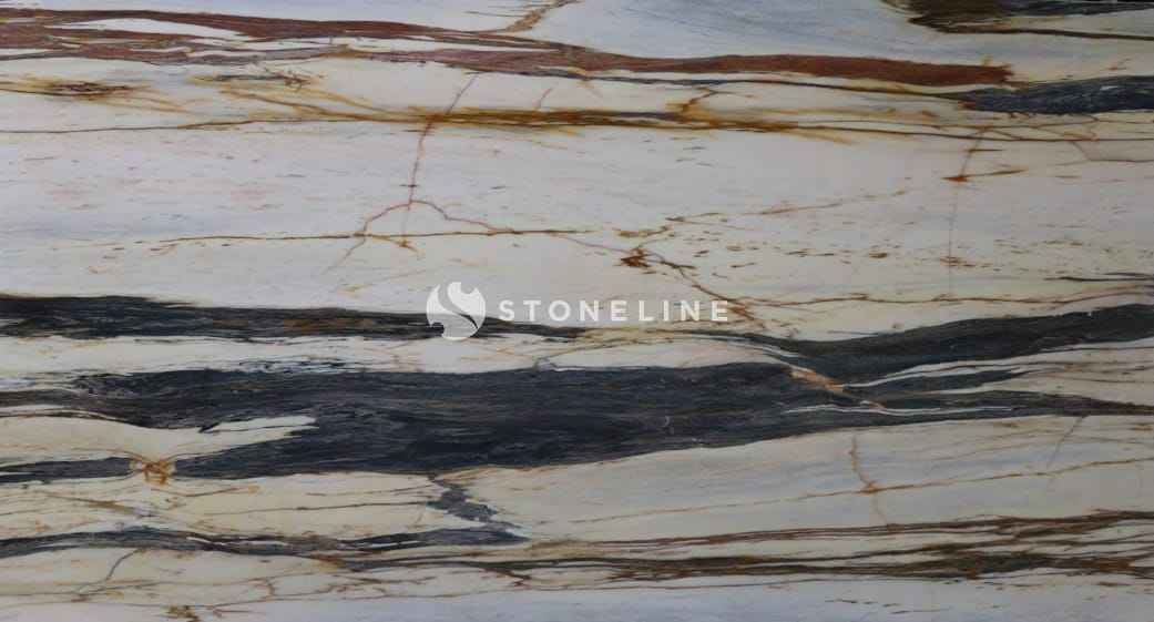 Close-up of a marble slab with unique patterns.