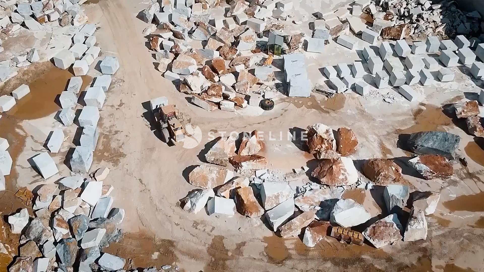 Aerial view of a stone quarry operation.