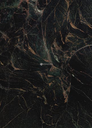 Close-up of dark marble texture with veins.