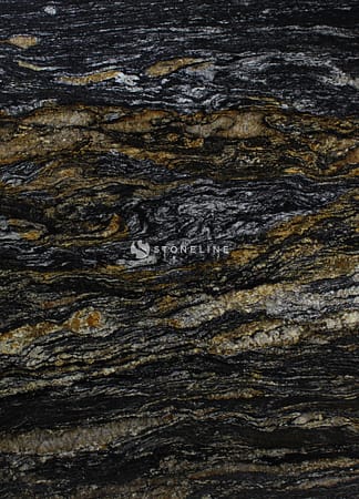Close-up of textured black and gold marble surface.