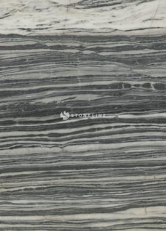 Polished black and white striped marble texture.