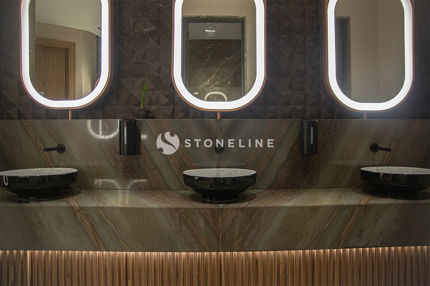 A photo of a quartzite slab with a bold veining pattern.