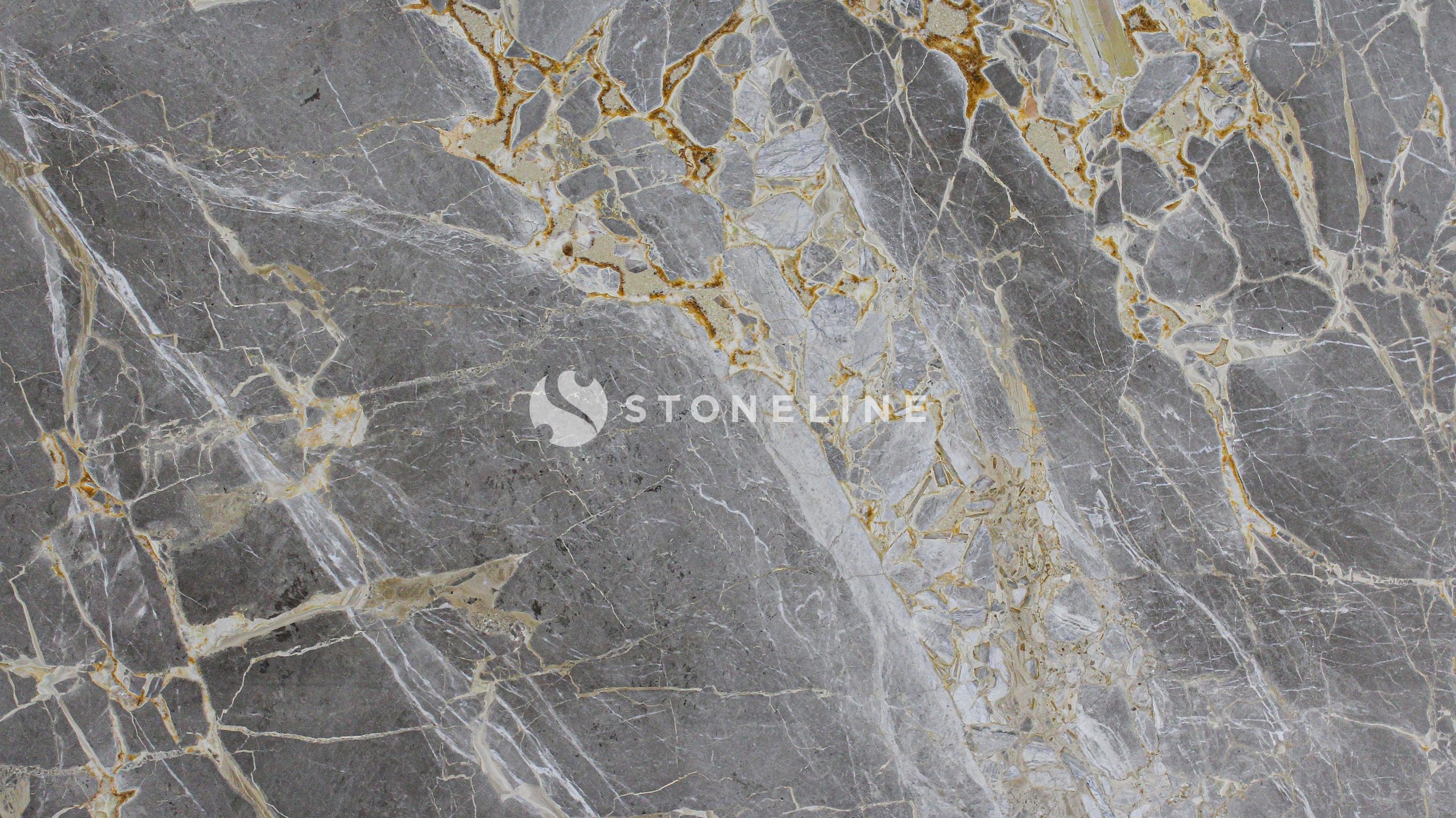 Close-up of gray marble surface with veining.