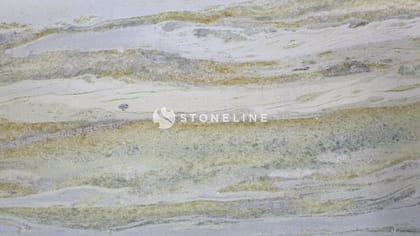 Polished marble stone with green and beige veins