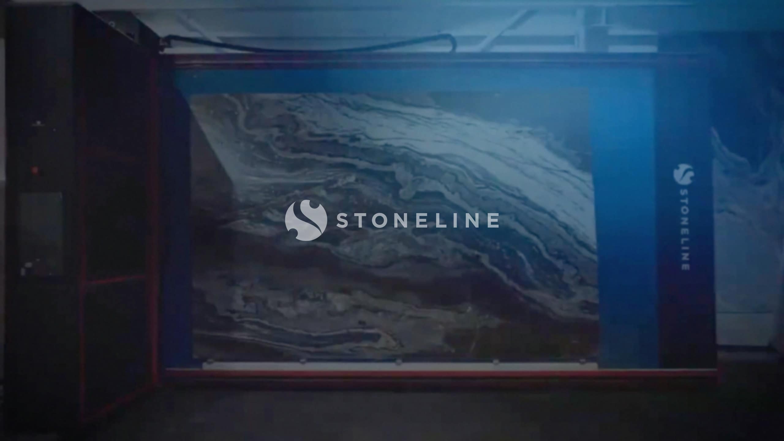 Large marble stone slab with blue hues displayed.