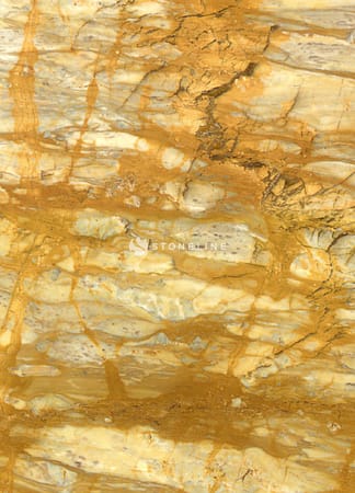 Polished stone surface with beige and brown veins.